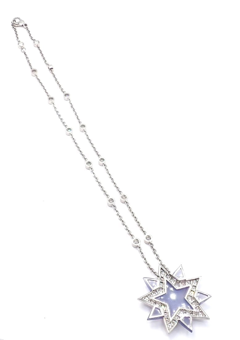 Authentic! Tiffany & Co Platinum Diamond Blue Chalcedony Star Pendant Necklace - 9