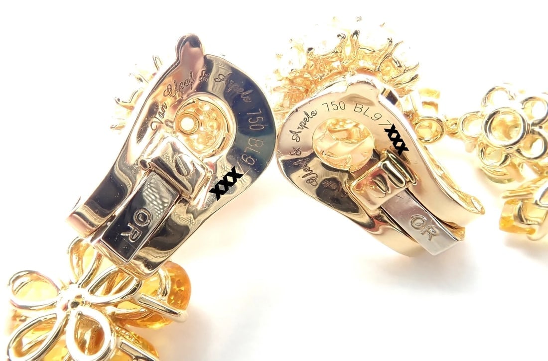 Authentic! Van Cleef & Arpels Folie des Pres 18k Gold Diamond Sapphire Earrings - 11