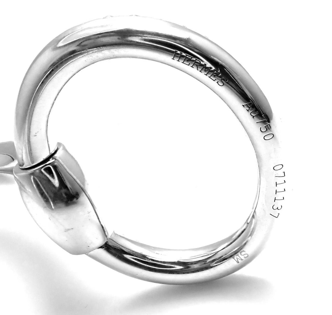 Authentic! Hermes Nausicaa 18K White Gold Diamond Horsebit Cuff Bangle Bracelet - 11