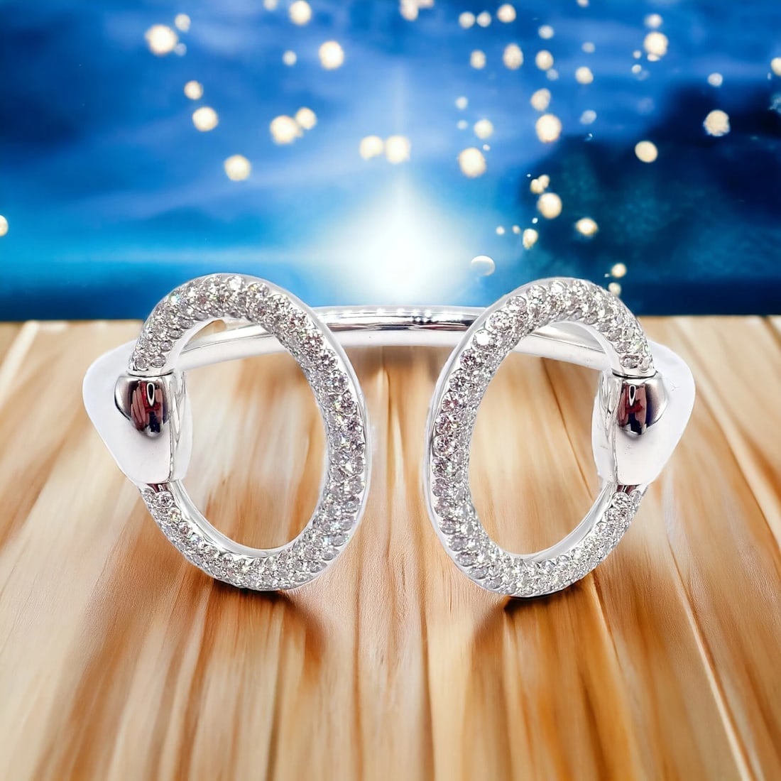 Authentic! Hermes Nausicaa 18K White Gold Diamond Horsebit Cuff Bangle Bracelet - 3