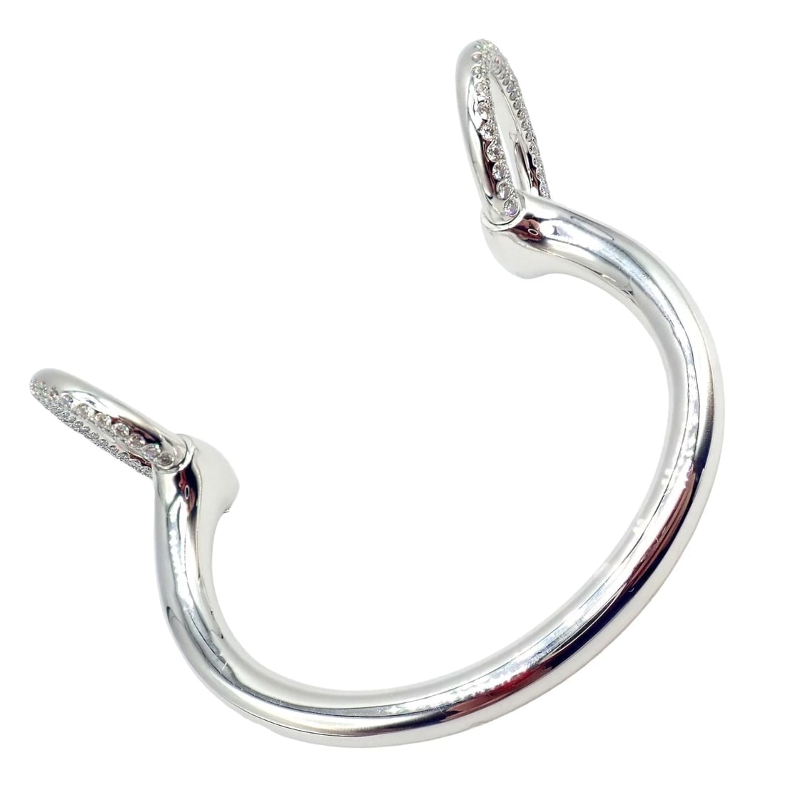 Authentic! Hermes Nausicaa 18K White Gold Diamond Horsebit Cuff Bangle Bracelet - 5