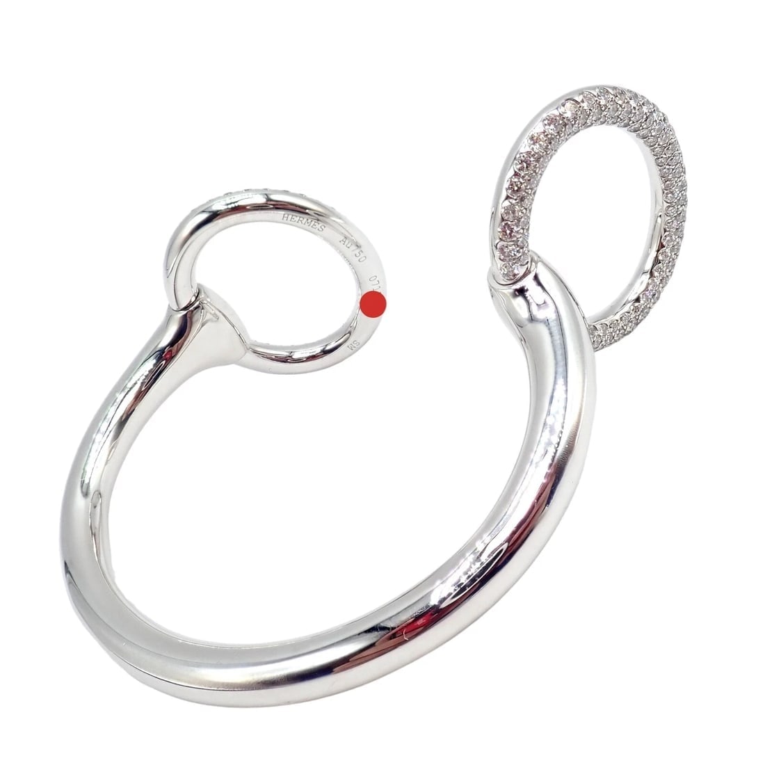 Authentic! Hermes Nausicaa 18K White Gold Diamond Horsebit Cuff Bangle Bracelet - 8