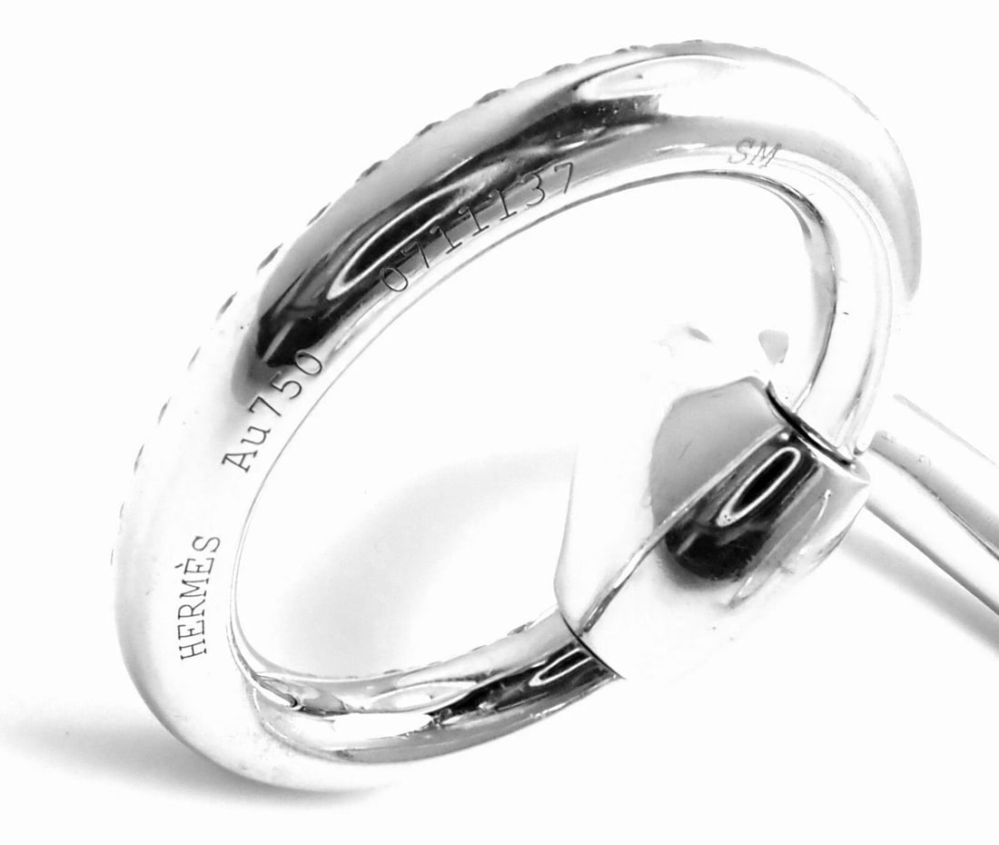 Authentic! Hermes Nausicaa 18K White Gold Diamond Horsebit Cuff Bangle Bracelet - 9
