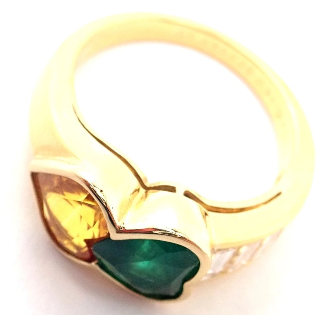 Authentic Van Cleef & Arpels 18k Gold Diamond Emerald Yellow Sapphire Ring Paper - 10