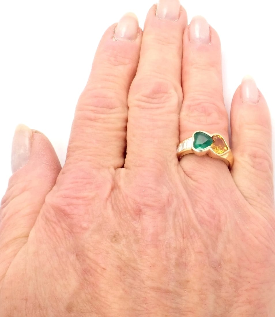 Authentic Van Cleef & Arpels 18k Gold Diamond Emerald Yellow Sapphire Ring Paper - 11
