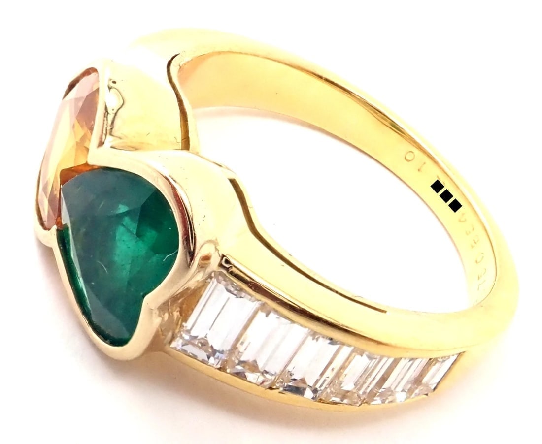 Authentic Van Cleef & Arpels 18k Gold Diamond Emerald Yellow Sapphire Ring Paper - 9