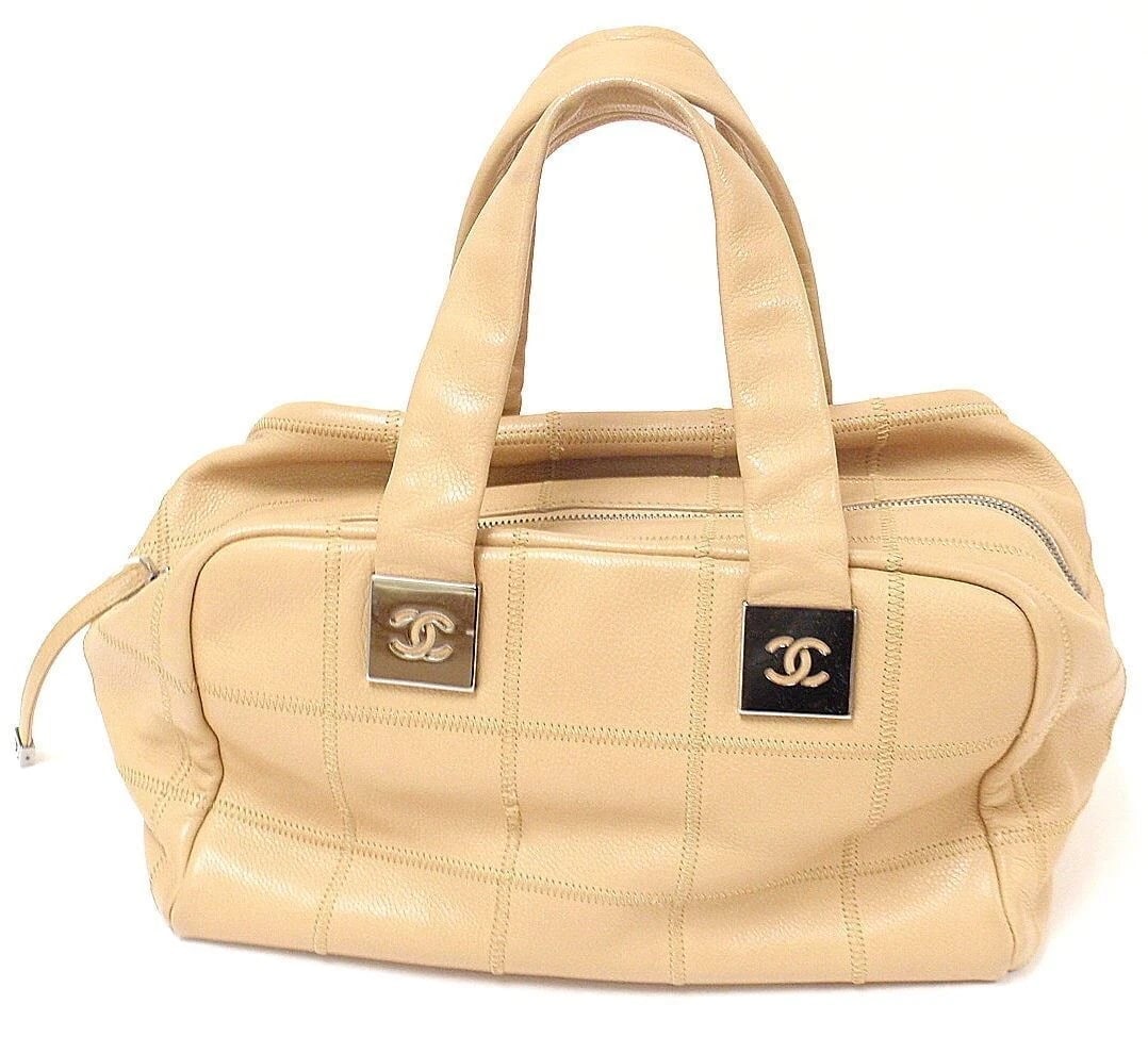 AUTHENTIC 2004 CHANEL LAX SQUARE STITCH CAFE o'LAIT SOFT CAVIAR LEATHER HANDBAG - 3