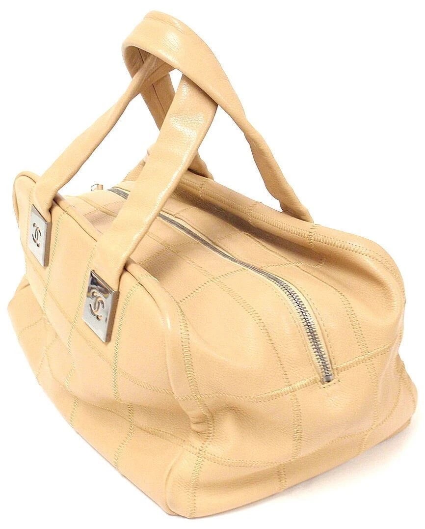 AUTHENTIC 2004 CHANEL LAX SQUARE STITCH CAFE o'LAIT SOFT CAVIAR LEATHER HANDBAG - 4