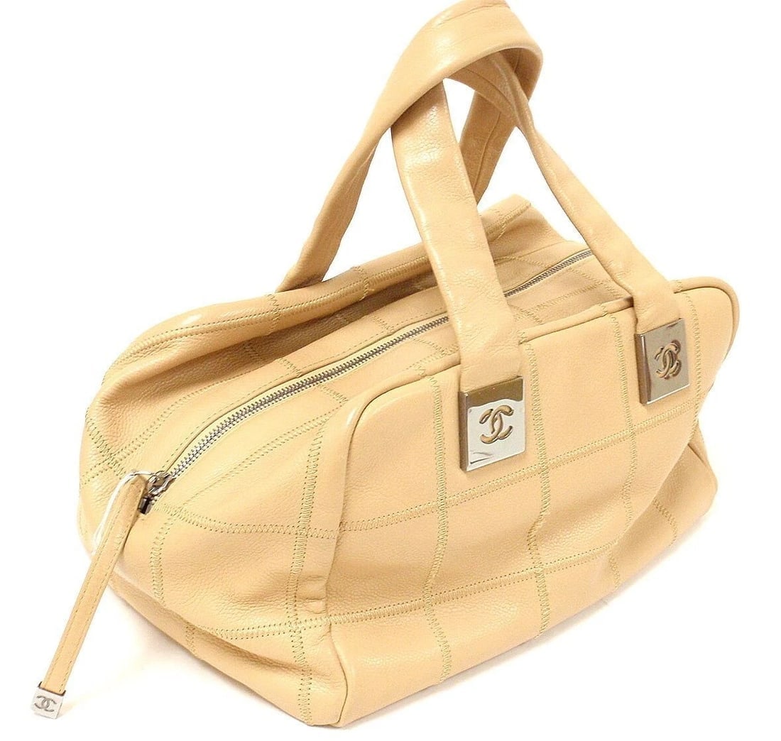 AUTHENTIC 2004 CHANEL LAX SQUARE STITCH CAFE o'LAIT SOFT CAVIAR LEATHER HANDBAG - 5