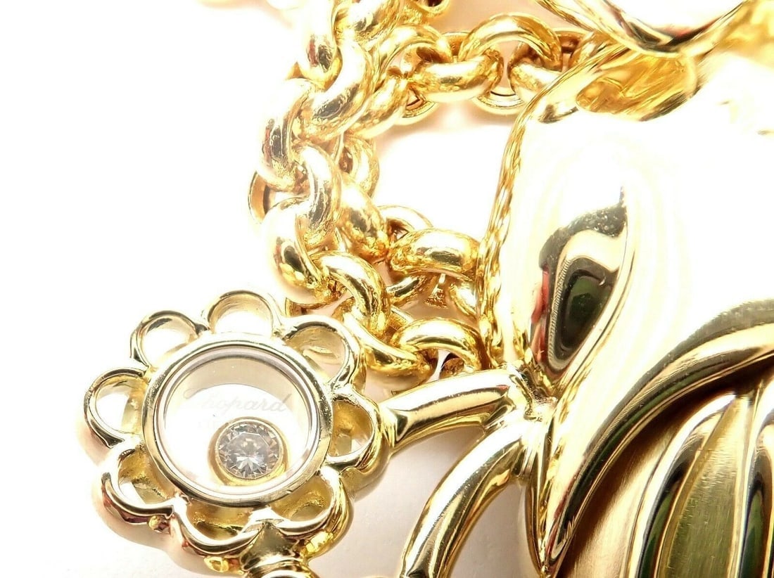 Authentic! Chopard 18k Yellow Gold Large Happy Clown Flower Pendant Necklace - 7