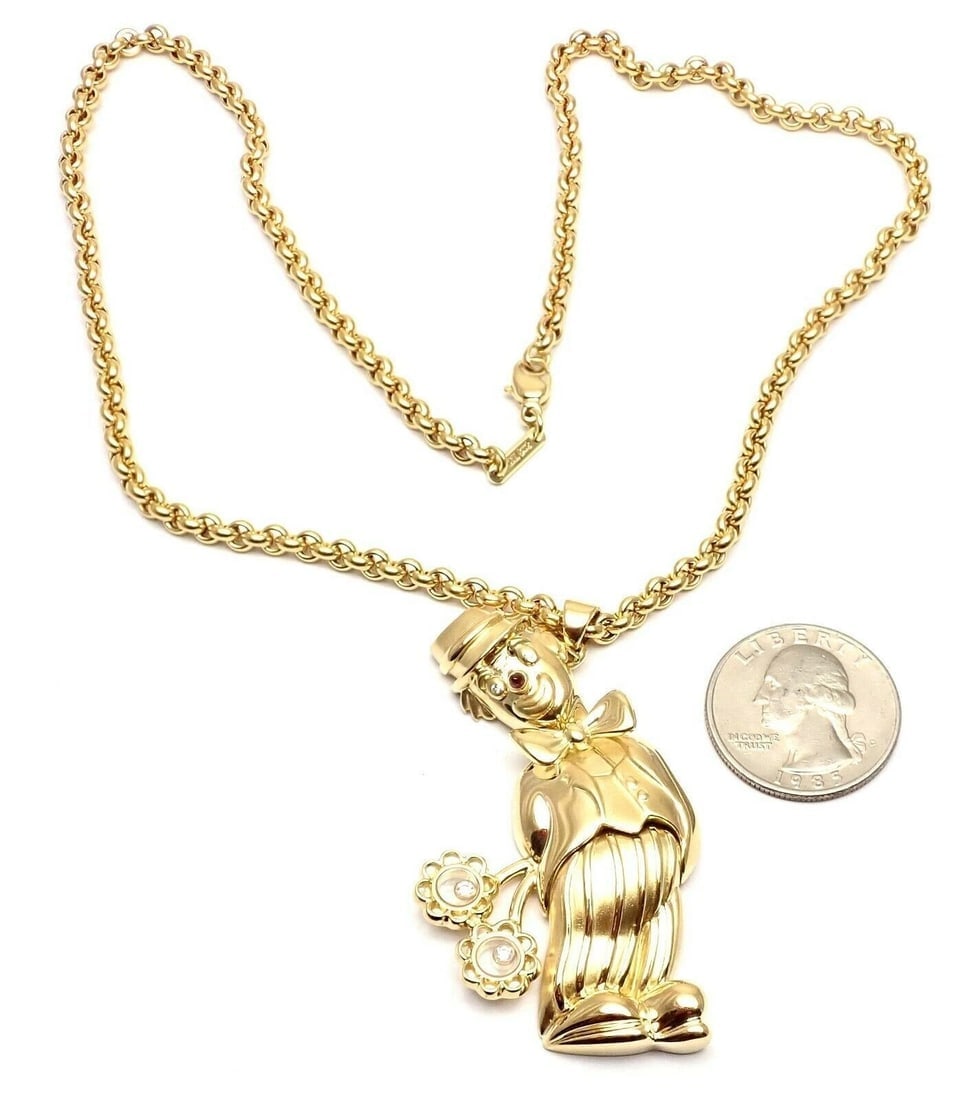 Authentic! Chopard 18k Yellow Gold Large Happy Clown Flower Pendant Necklace - 8