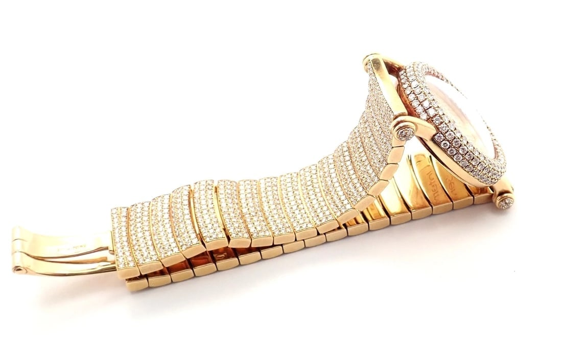 Authentic! Cartier Diabolo Pave 15ct Diamond 18k Yellow Gold Quartz Watch 1450 - 4