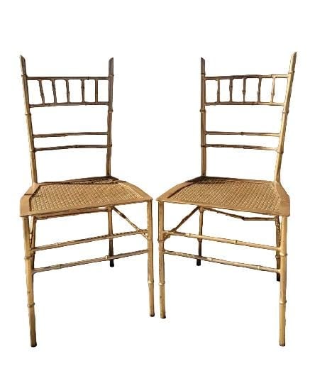 Hollywood Regency Italian Chiavari Style Gilt Metal Faux Bamboo 5 Piece Dinette Set - 7