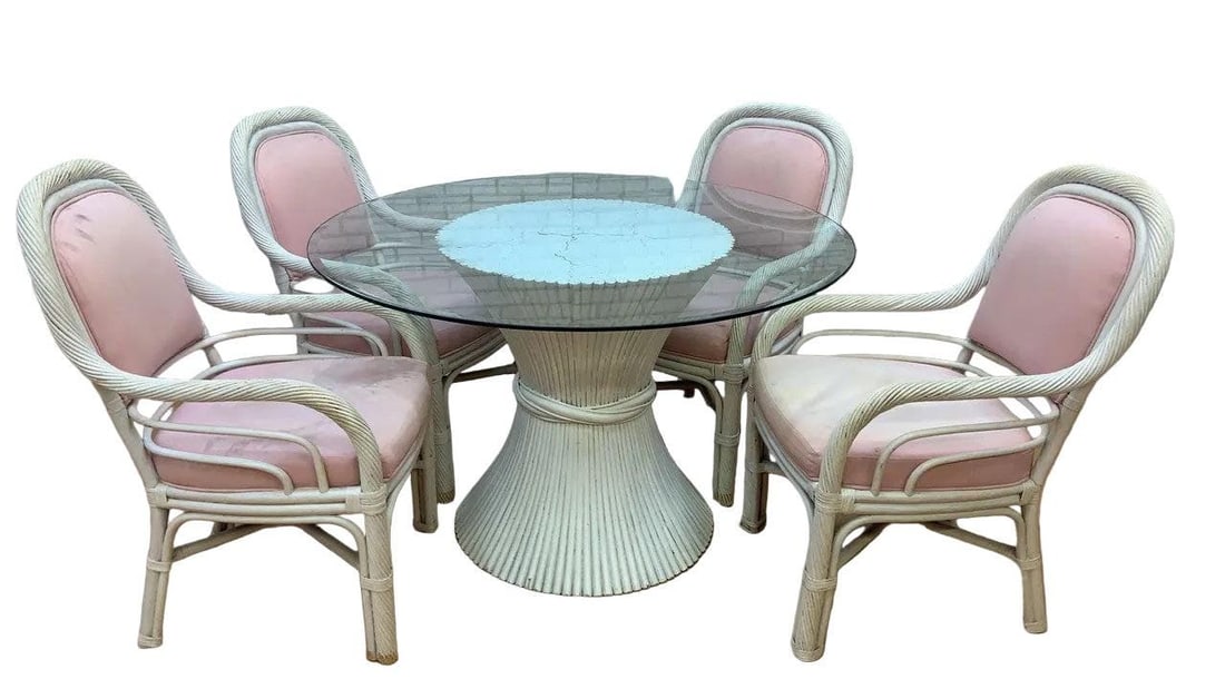 MCM McGuire White Cane 6 Piece Dining Set (1 of 7)