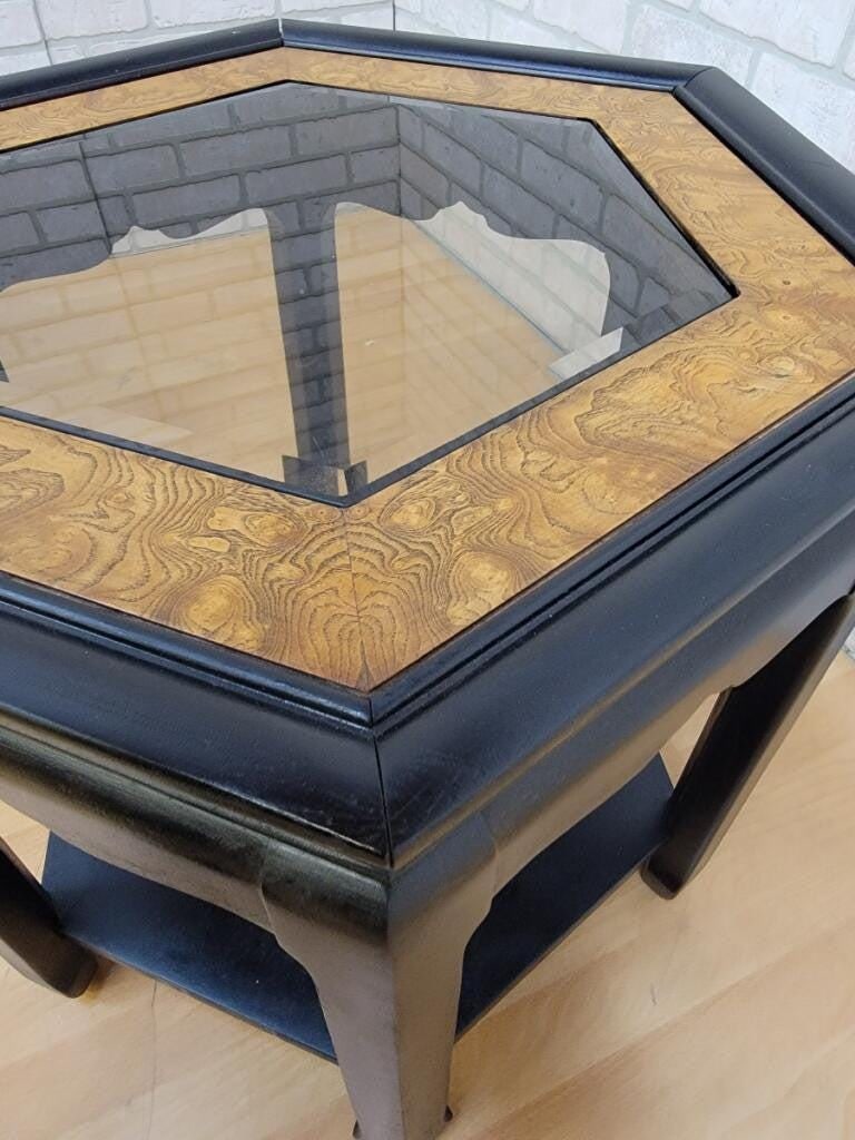 Hollywood Regency Chinoiserie Style Ebonized and Burl Side Tables - Pair - 7