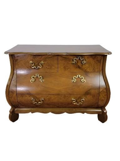 Vintage French Louis XV Revival Style Bombe Chest by Baker Furniture: Vintage French Louis XV Style Revival Bombe Chest with Gilt Brass Hardware by Baker FurnitureVintage Baker Furniture chest crafted in the Louis XV revival tradition, inspired by 18th-century French