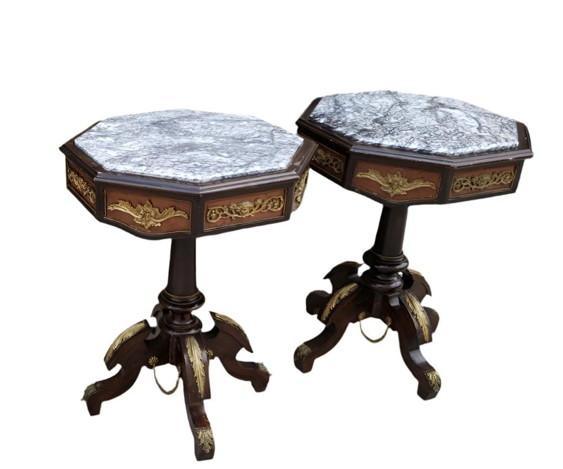 Antique French Regency Stye Octagon Side Tables - Pair (1 of 5)