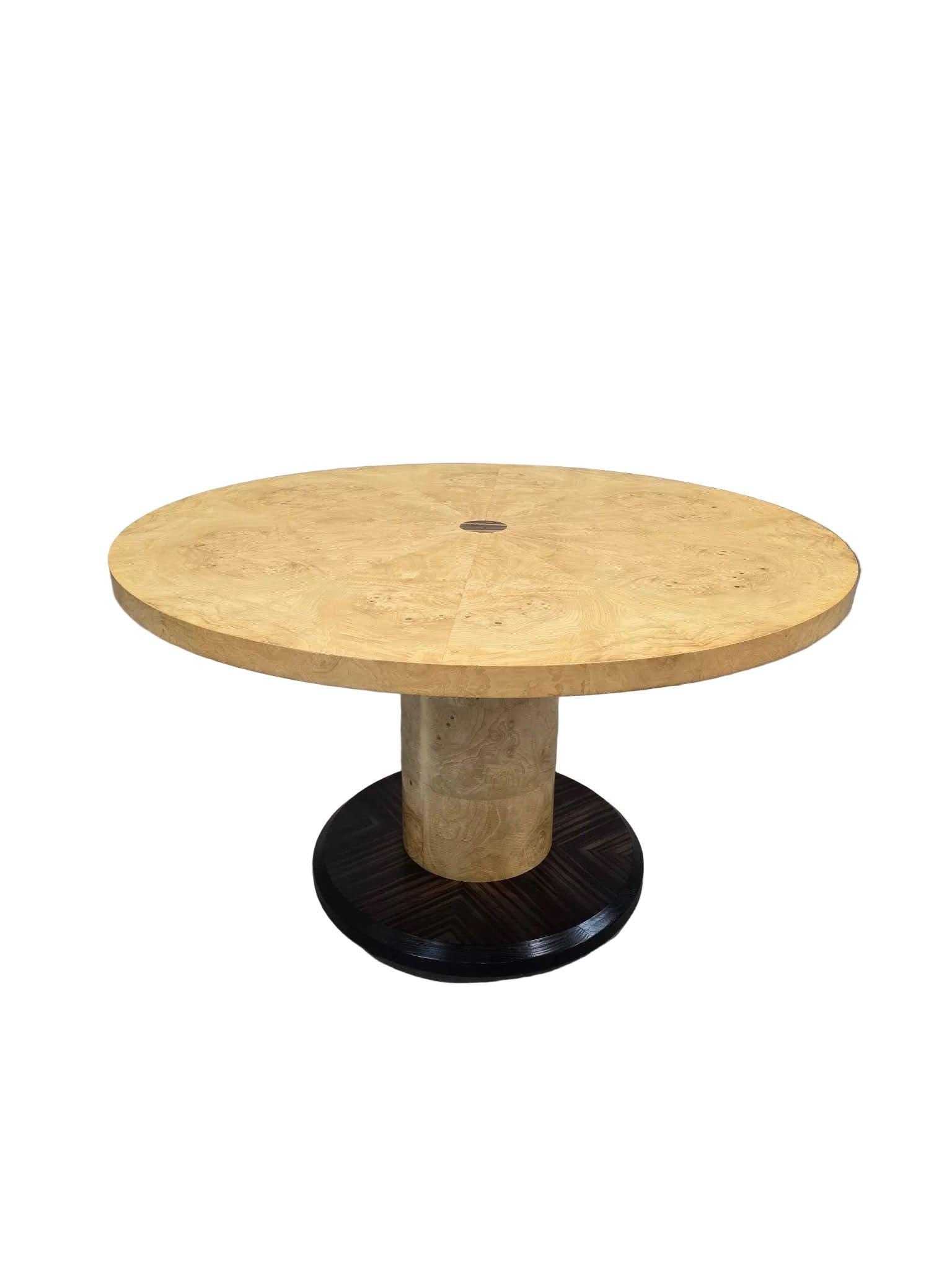 MCM Burl Pedestal Table with Macassar Ebony Base By Henredon - 3