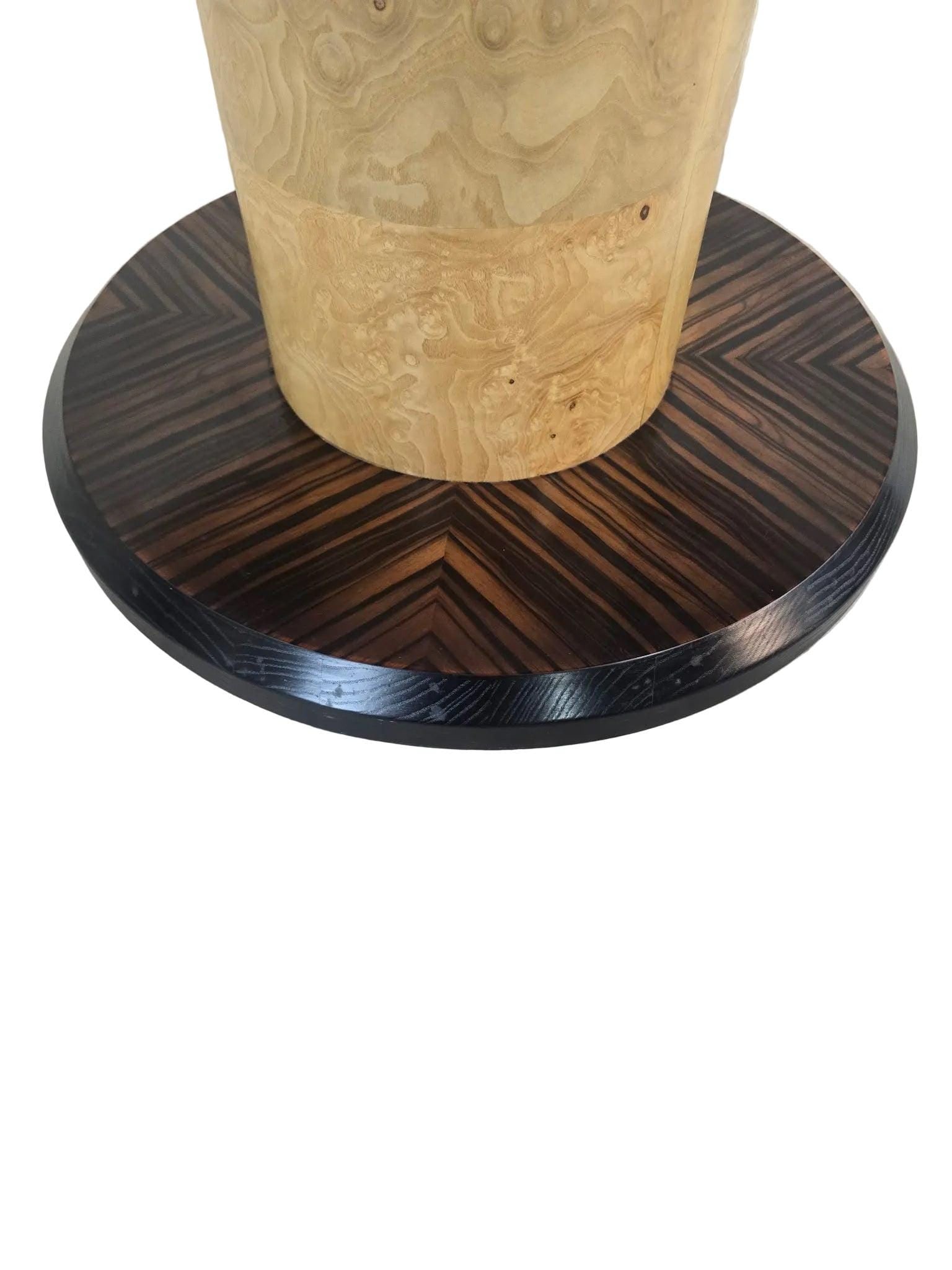 MCM Burl Pedestal Table with Macassar Ebony Base By Henredon - 4