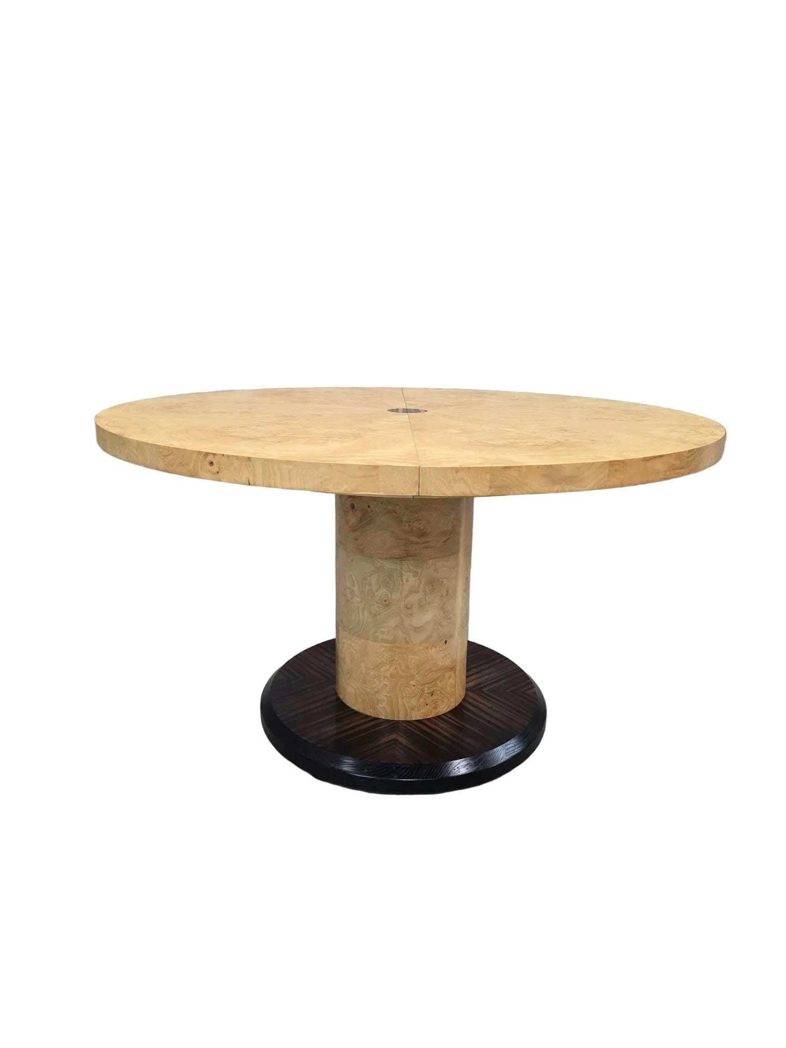 MCM Burl Pedestal Table with Macassar Ebony Base By Henredon - 5