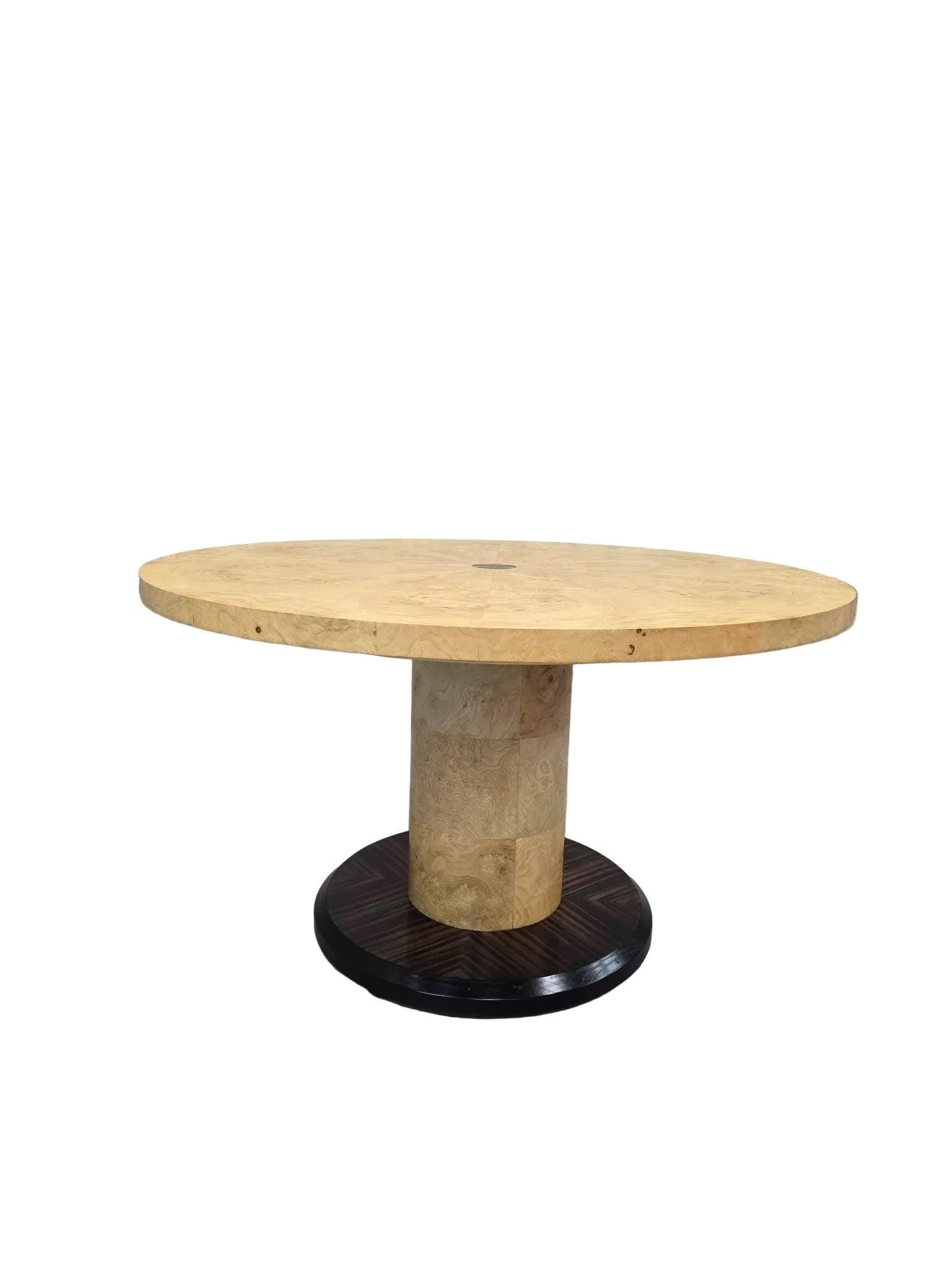 MCM Burl Pedestal Table with Macassar Ebony Base By Henredon - 6