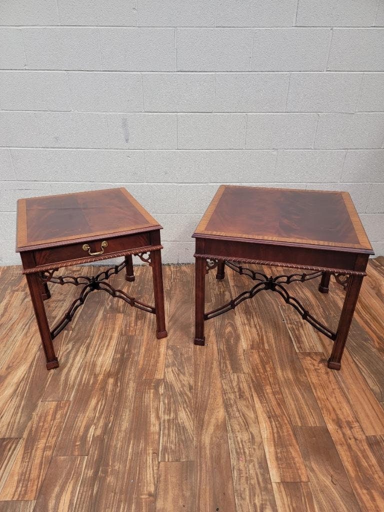 Vintage Drexel Heritage Chippendale Flame Mahogany Side Tables - Set of 2 (1 of 7)