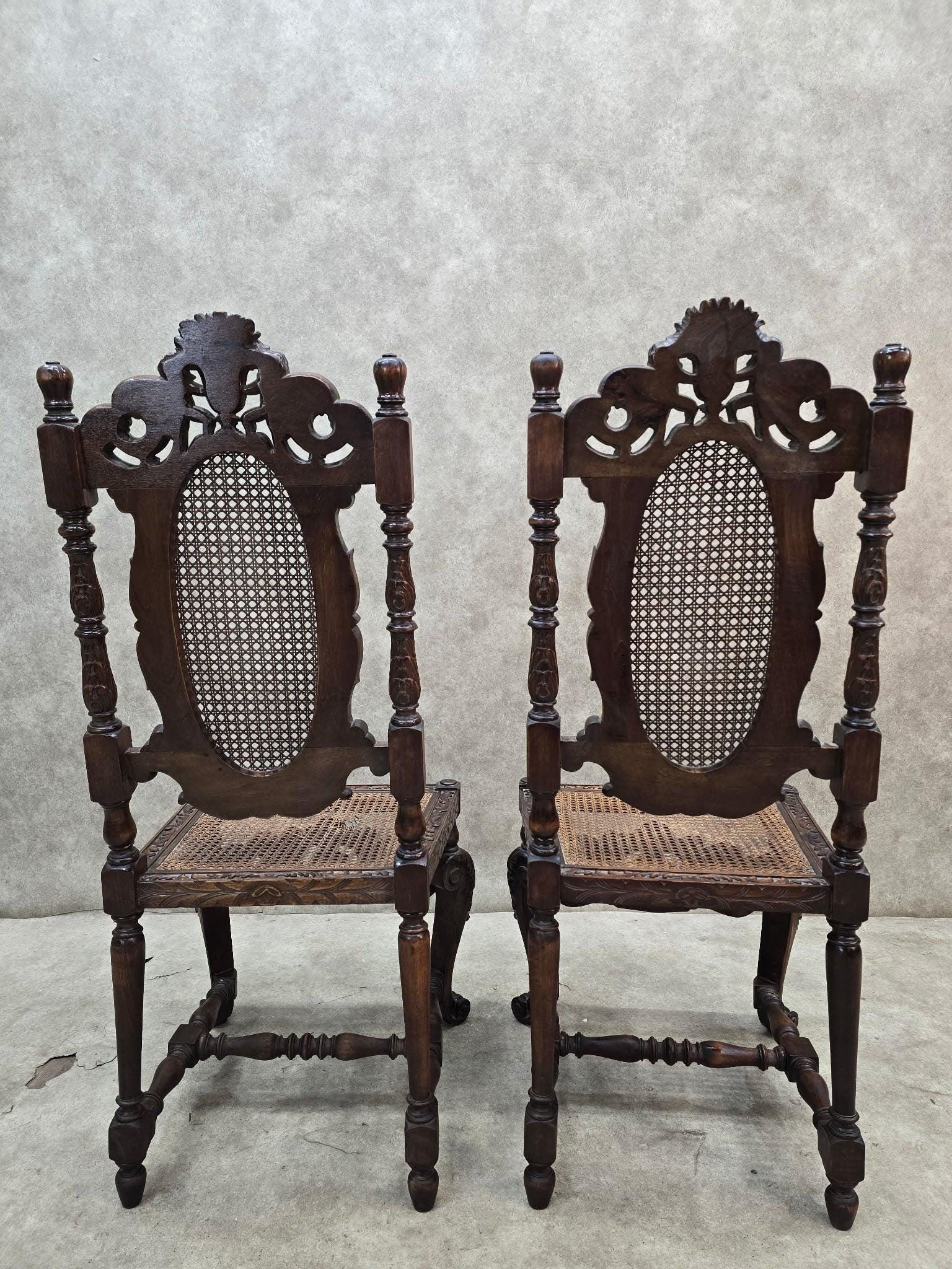 Antique Renaissance Revival Cane Throne Chairs - Pair - 3