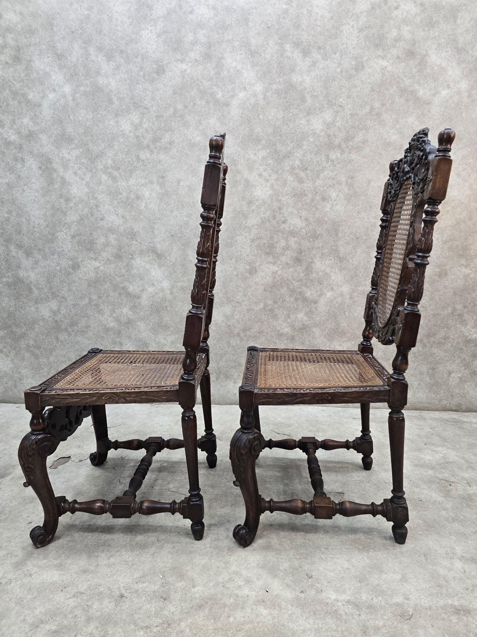 Antique Renaissance Revival Cane Throne Chairs - Pair - 4