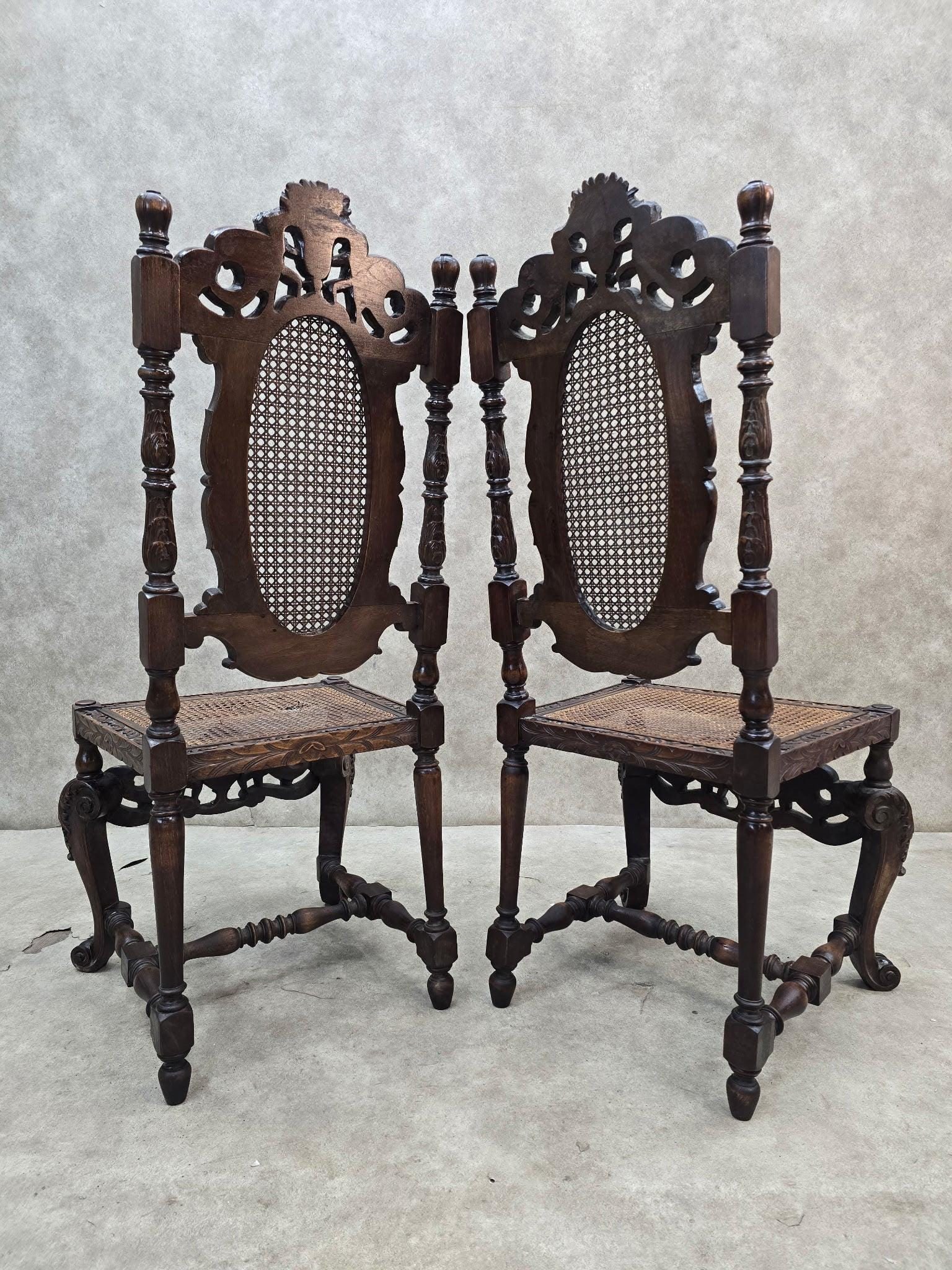Antique Renaissance Revival Cane Throne Chairs - Pair - 5