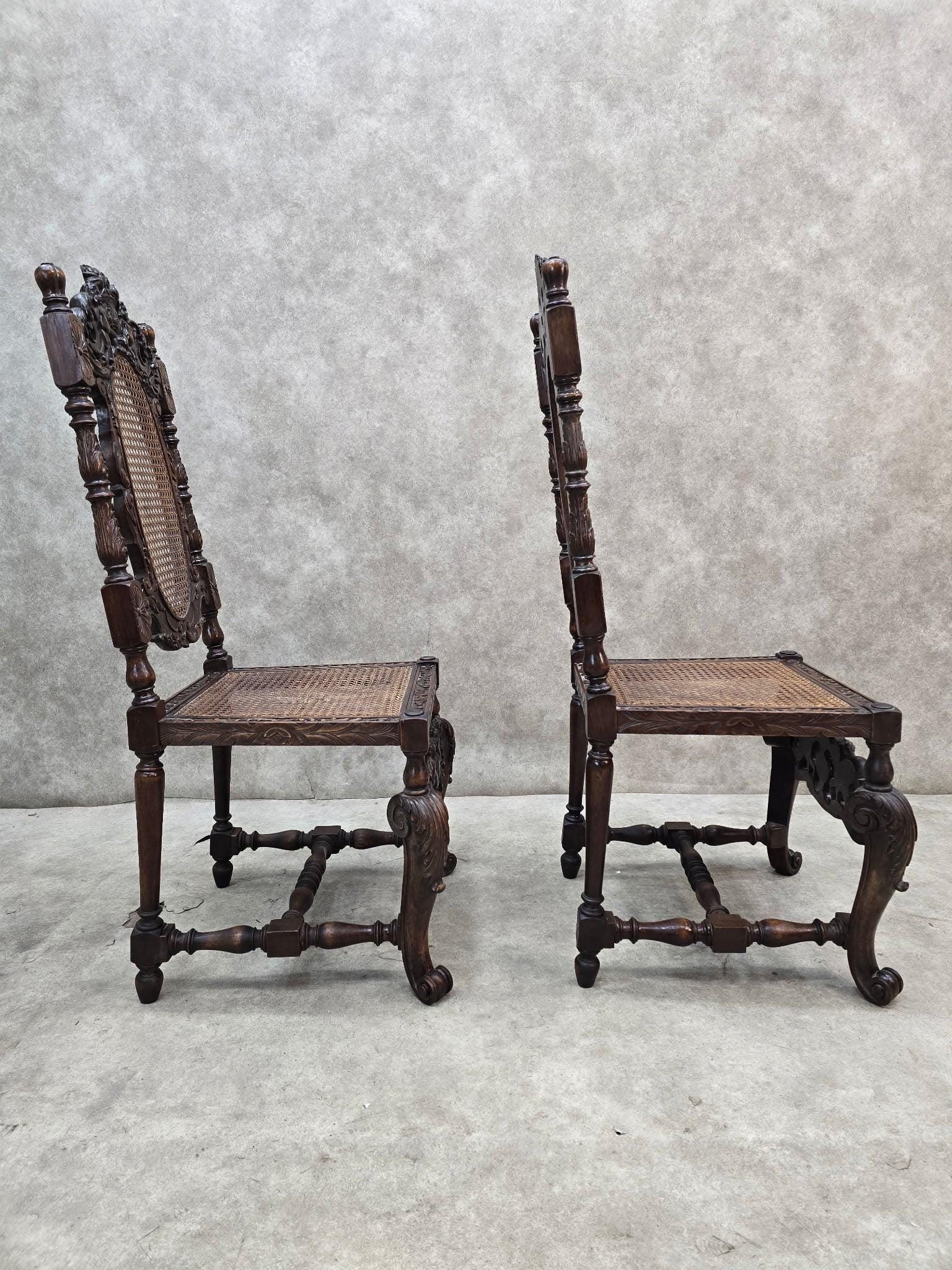 Antique Renaissance Revival Cane Throne Chairs - Pair - 6