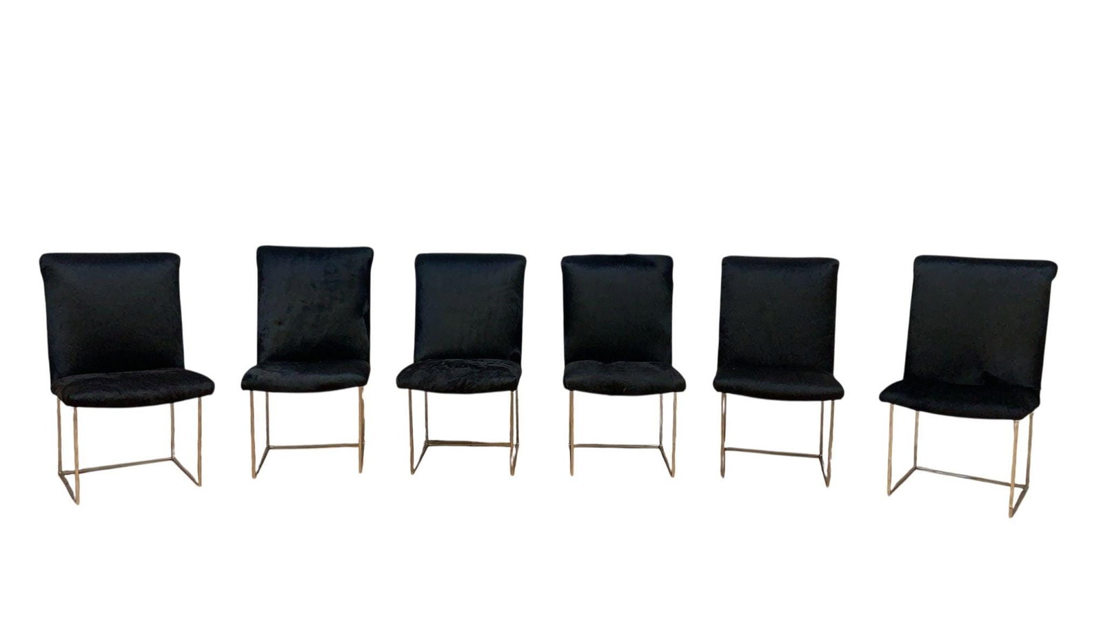 MCM Milo Baughman Chrome High Back Dining Chairs Newly Reupholstered - 6: Mid Century Modern Milo Baughman for Thayer Coggin High Back Dining Chairs Newly Reupholstered in a Black Cow Hide Front with Holly Hunt Black Patten Leather Back - Set of 6A spectacular set of six vi