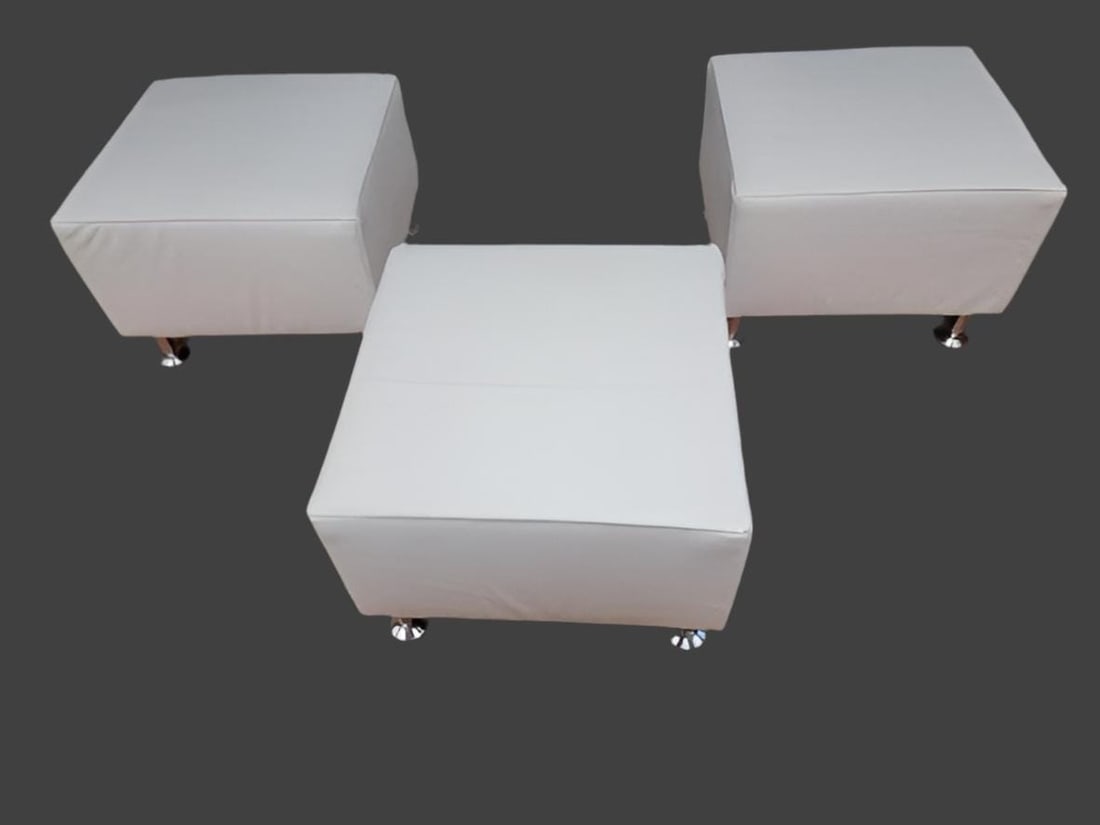 Contemporary Hon Flock Square Cube Ottomans Newly Upholstered - Set of 3 - 3