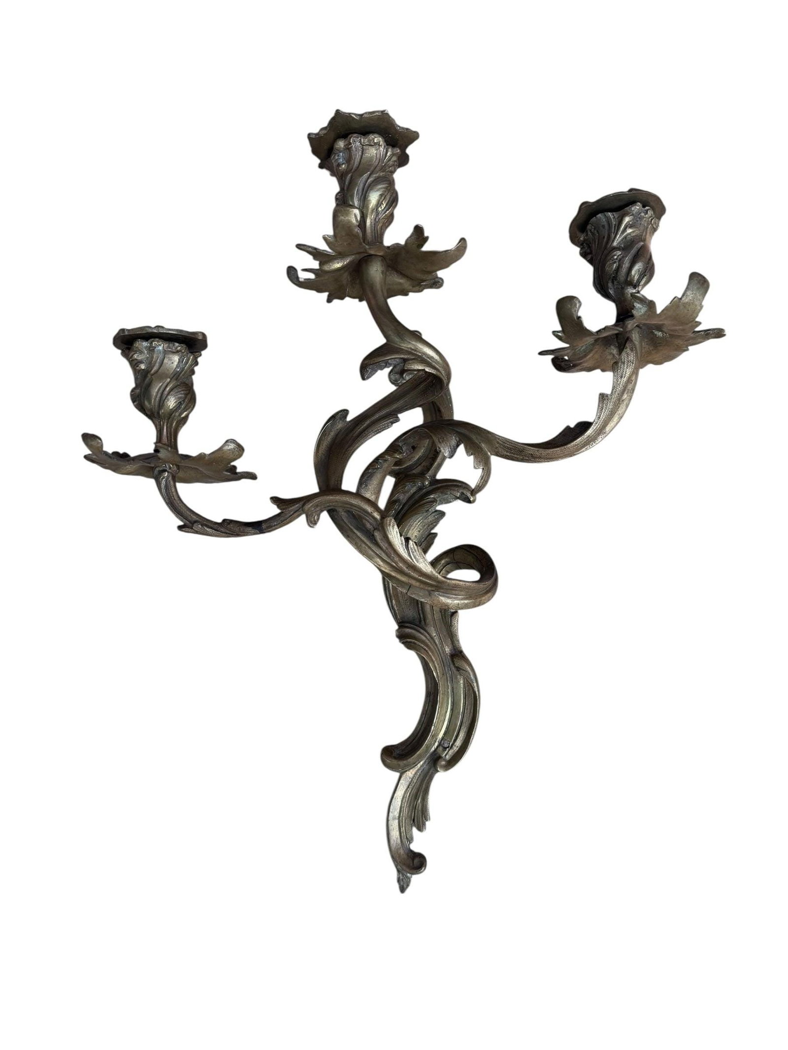Antique French Louis XV Style Bronze Candle Sconces - Pair - 5