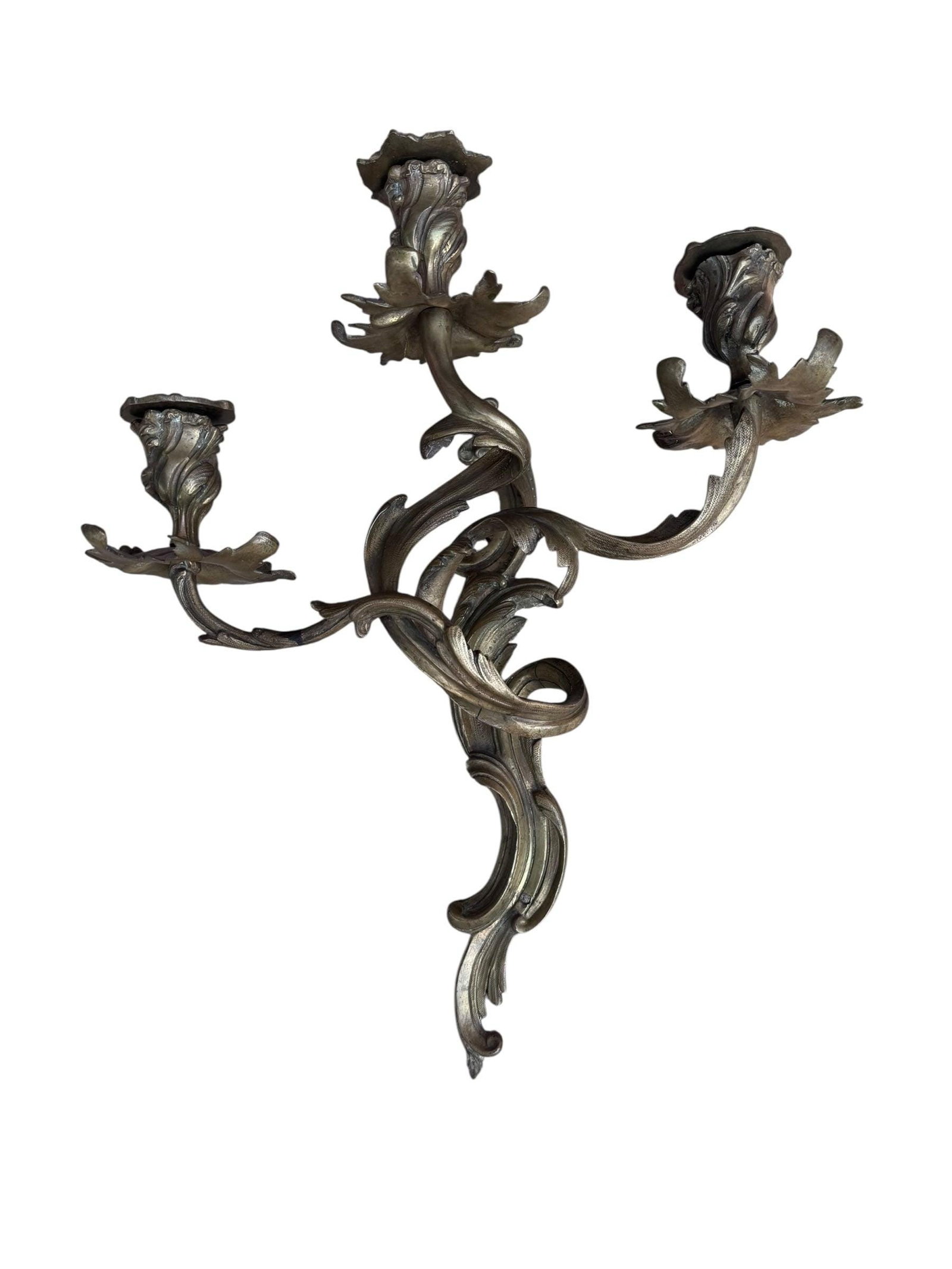 Antique French Louis XV Style Bronze Candle Sconces - Pair - 7