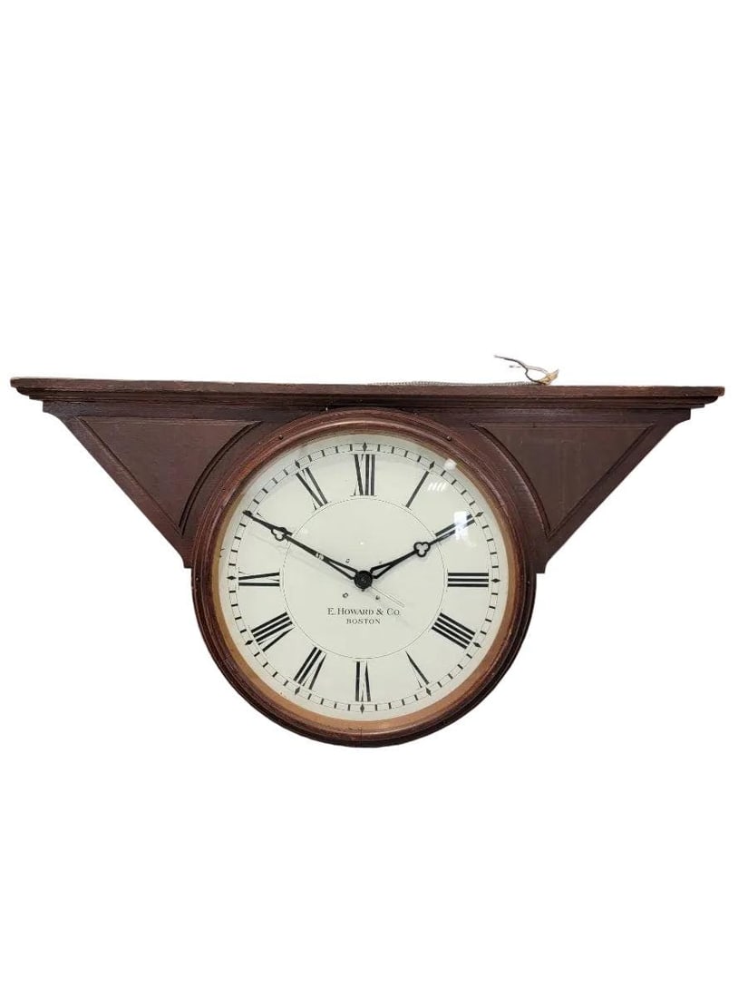 Antique E. Howard and Co. Double Sided Top Mount Bank Clock: Antique E. Howard and Co. Oak Cased Double Sided Top Mount Bank Clock Howard and Co. is a renowned watchmaking company which began in Boston in the mid 19th Century. This time piece encased in glass