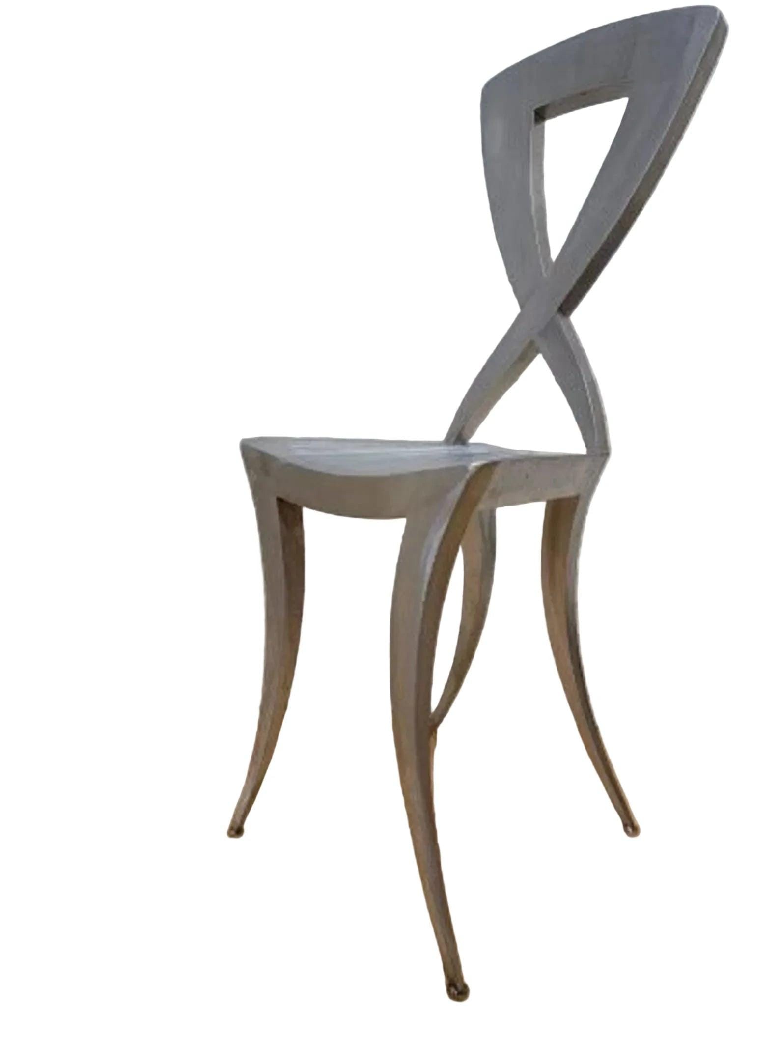 Vintage Italian Modern Sculptural Stainless Steel Silhouette Klismos Style High Chairs - Pair - 2