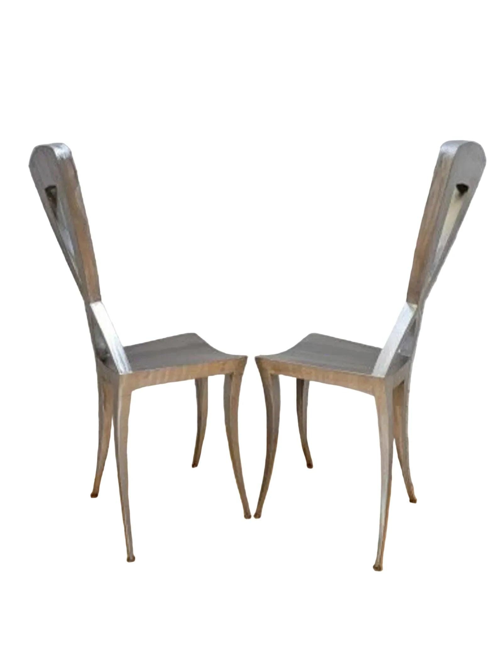 Vintage Italian Modern Sculptural Stainless Steel Silhouette Klismos Style High Chairs - Pair - 5