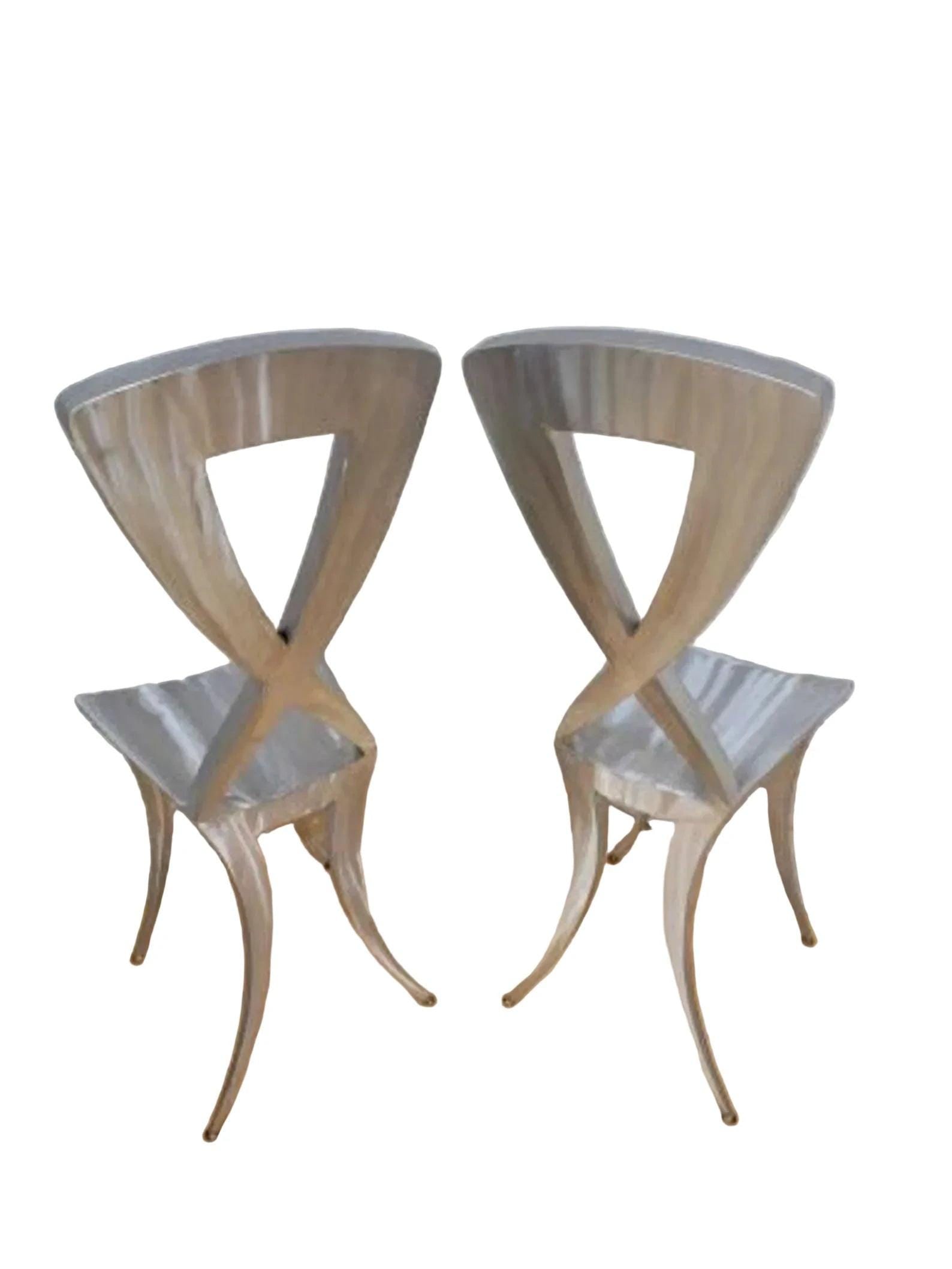 Vintage Italian Modern Sculptural Stainless Steel Silhouette Klismos Style High Chairs - Pair - 7