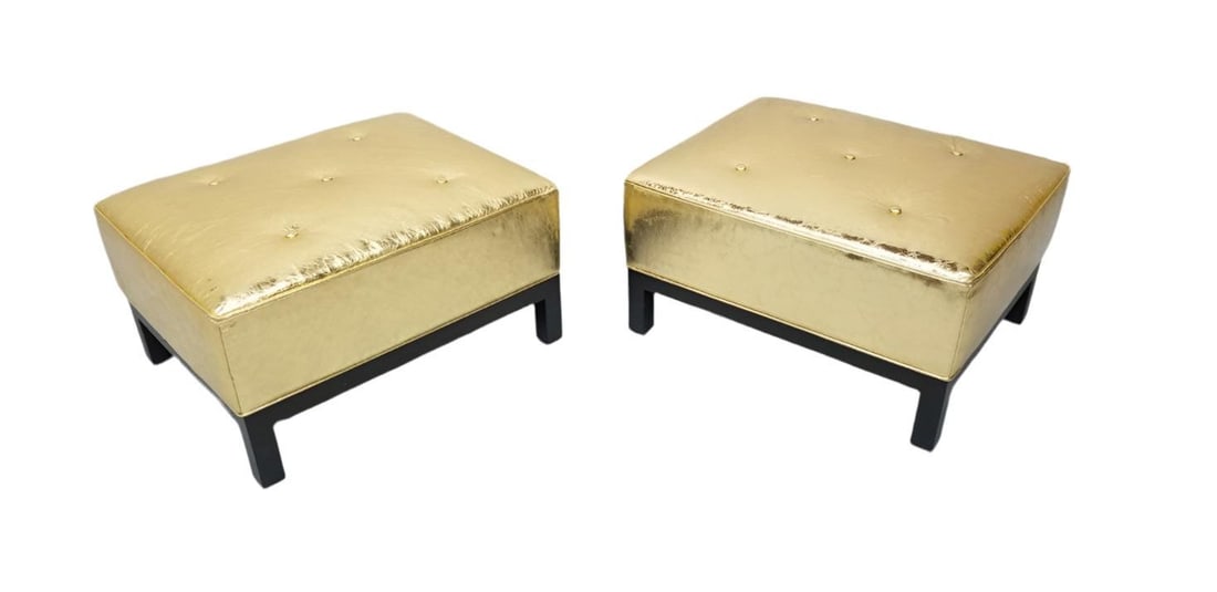 Hollywood Regency Christian Liaigre Style Ottoman Newly Upholstered - Pair (1 of 6)