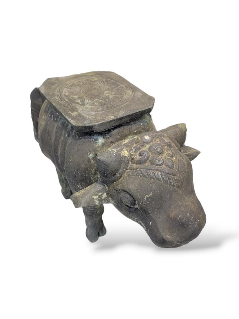 Antique Balinese Hammered Bronze Saddled Nandi Bull Table - 3