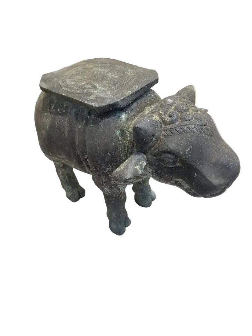Antique Balinese Hammered Bronze Saddled Nandi Bull Table - 7