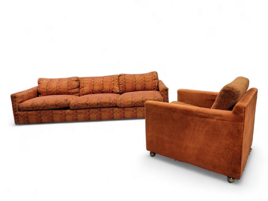 MCM Milo Baughman Tuxedo Sofa & Cube Chair For Thayer Coggin - 7