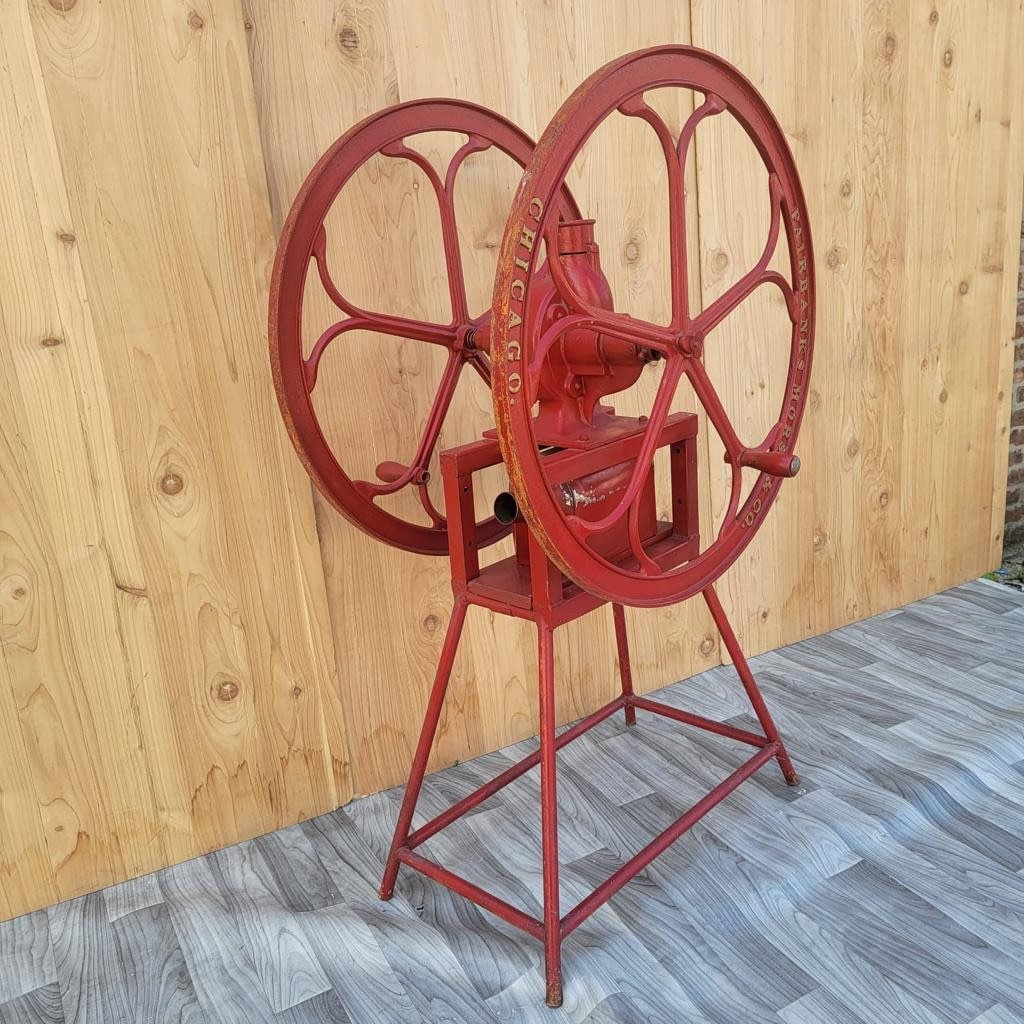 Antique Red Cast Iron Fairbanks Morse and Co Chicago Double Wheel Coffee Mill Grinder - 3