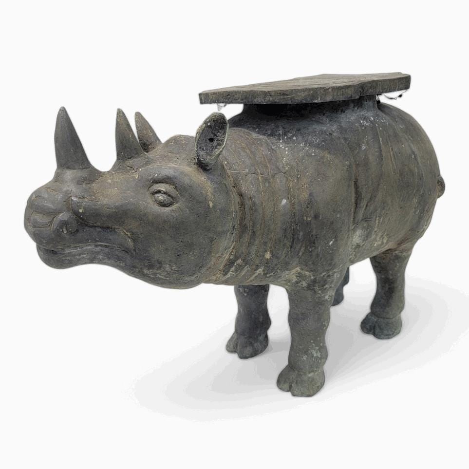 Antique Balinese Hammered Bronze Saddled Rhino Table - Set of 2 - 3