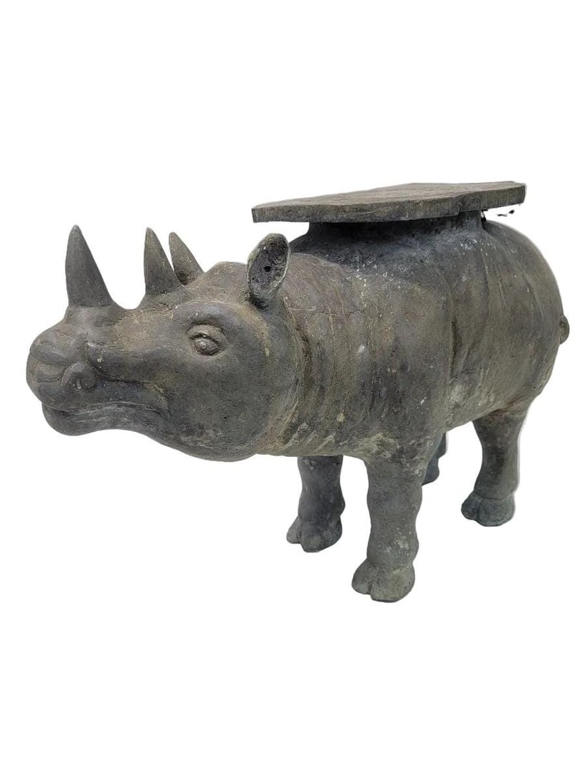 Antique Balinese Hammered Bronze Saddled Rhino Table - Set of 2 - 5