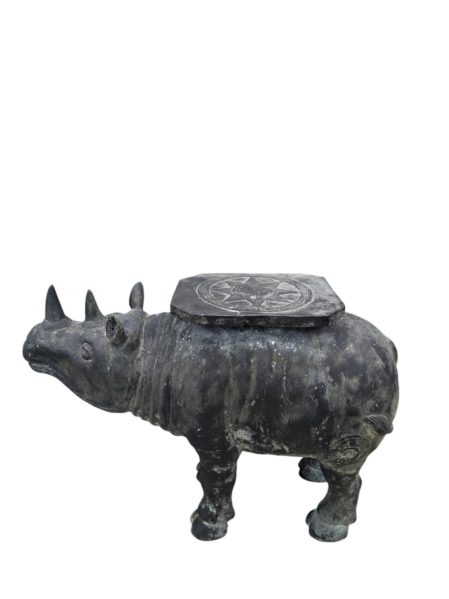 Antique Balinese Hammered Bronze Saddled Rhino Table - Set of 2 - 6