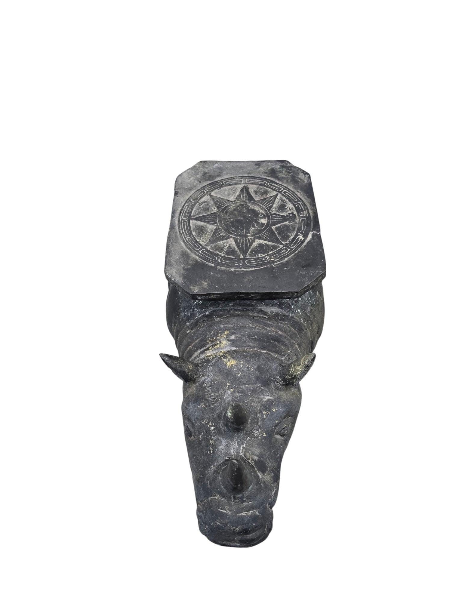 Antique Balinese Hammered Bronze Saddled Rhino Table - Set of 2 - 7