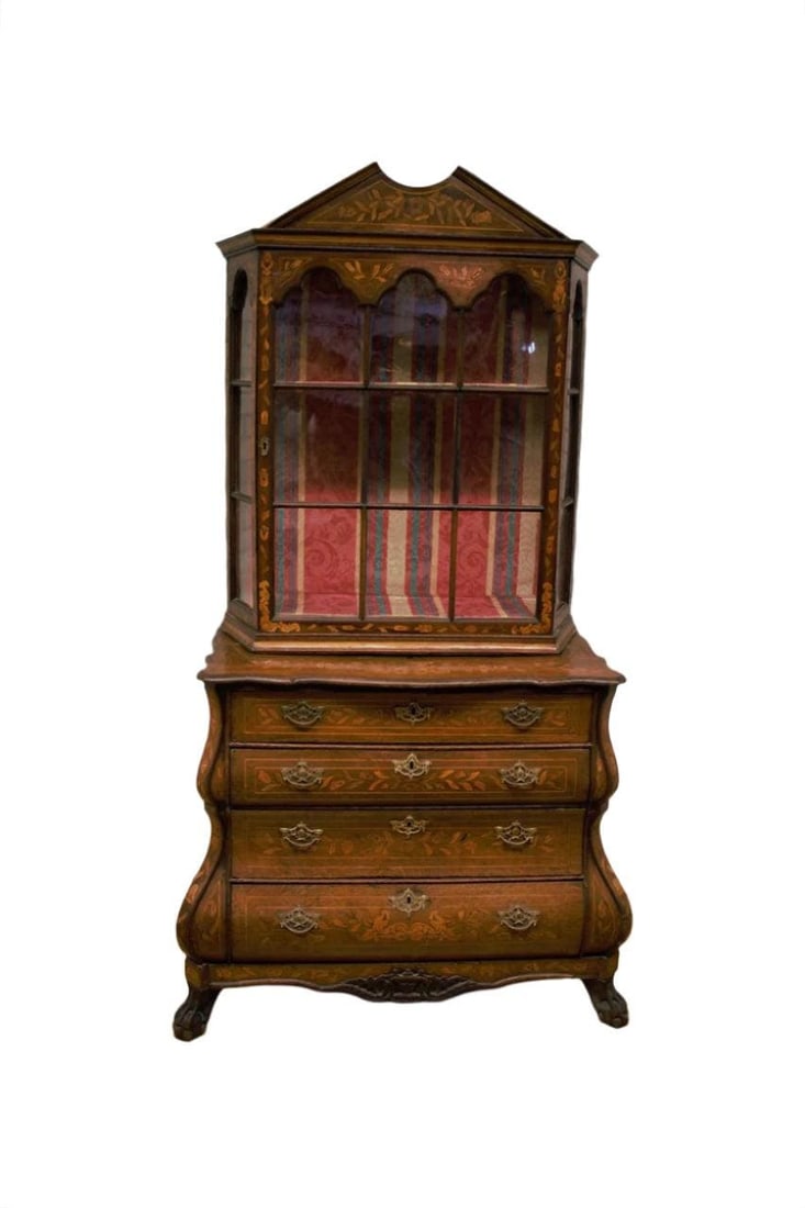 Antique Dutch Marquetry Display Vitrine Cabinet (1 of 7)