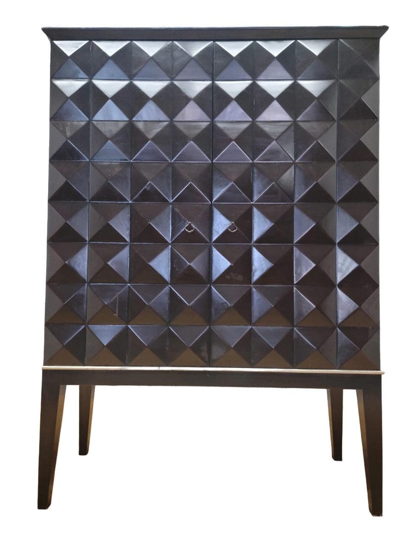 MCM Walnut Cabinet with Geo Diamond Texture - 7