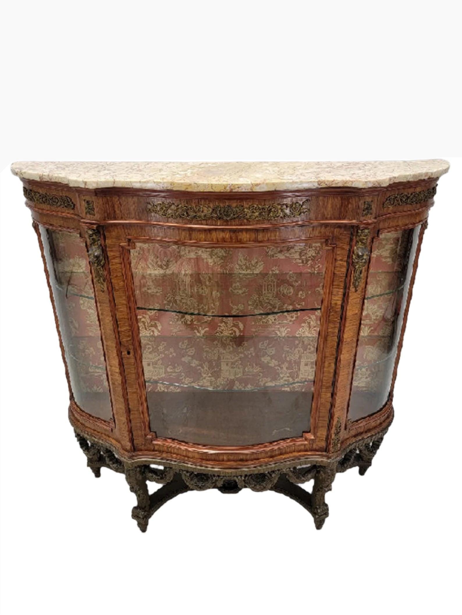 Antique French Curved Glass Vitrine Display Cabinet (1 of 7)